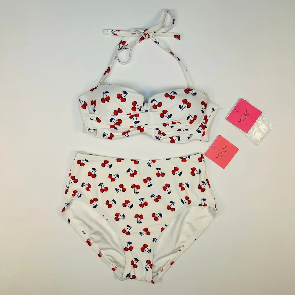 Kate Spade New York Cherry Toss Bandeau Bikini Top and High Waist Bottom